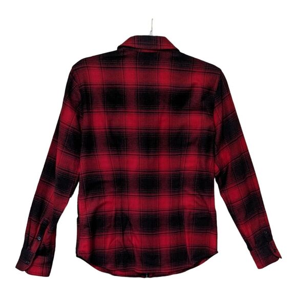 Chaps 100% cotton zip front fleece shirt shacket red black plaid size Small - Picture 2 of 8